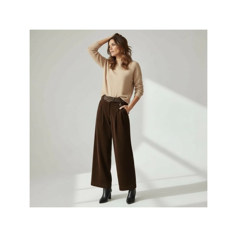 Pantalon large en velours chocolat