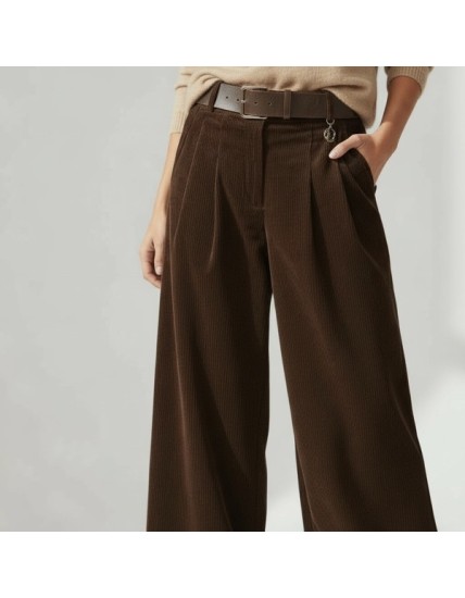 Pantalon large en velours chocolat