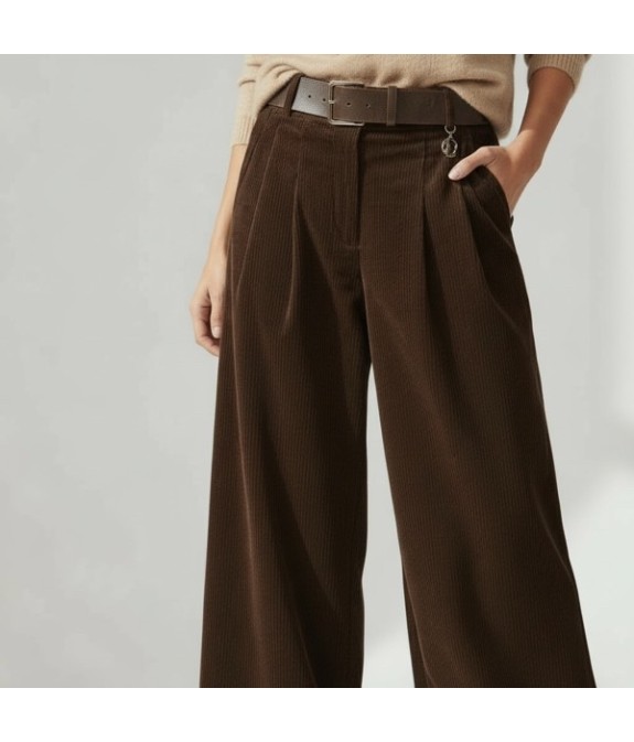 Pantalon large en velours chocolat