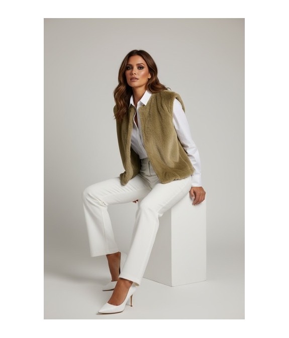Veste sans manche femme kaki Fausse Fourrure