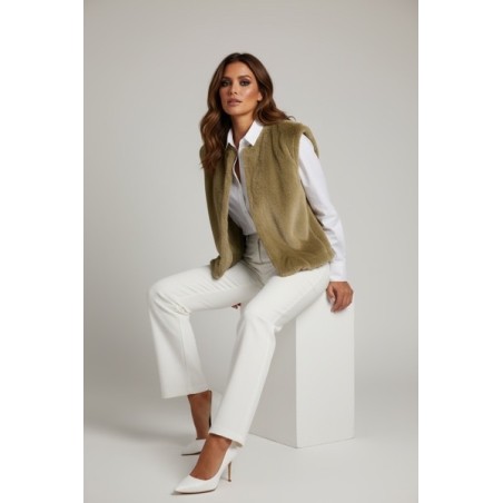 Veste sans manche femme kaki Fausse Fourrure