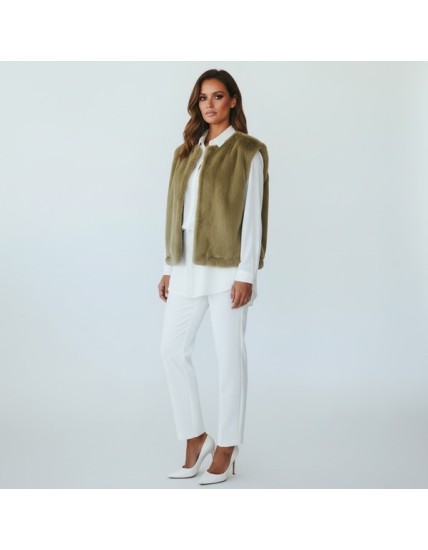 Veste sans manche kaki pour femme fausse fourrure