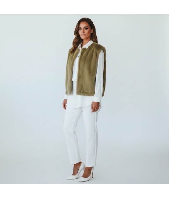 Veste sans manche kaki pour femme fausse fourrure