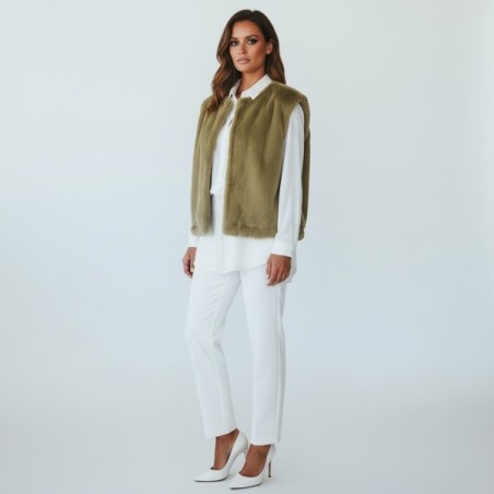 Veste sans manche femme kaki Fausse Fourrure