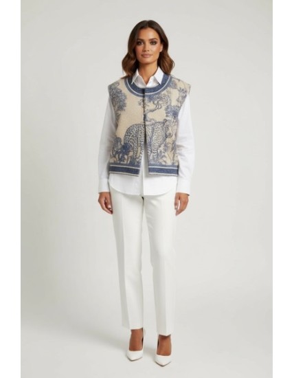 Veste sans manches imprimé savane effet bouclette mouton