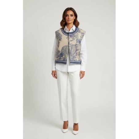 Veste sans manches motif Savane effet bouclette mouton – Gilet safari tendance femme