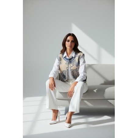 Veste sans manches motif Savane effet bouclette mouton – Gilet safari tendance femme