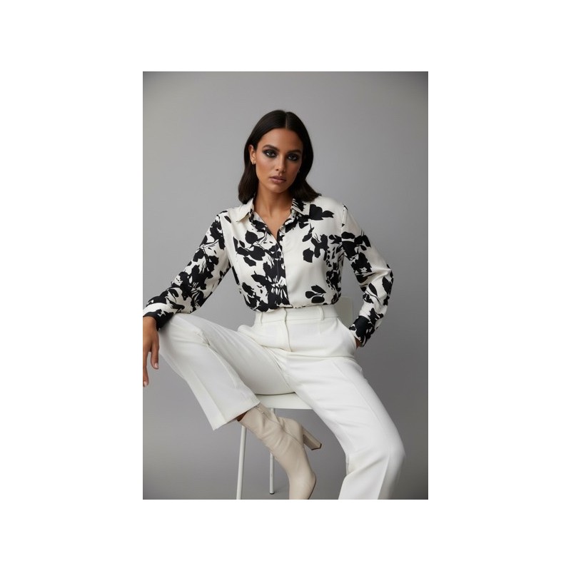 Chemisier imprimé noir et blanc à effet satiné