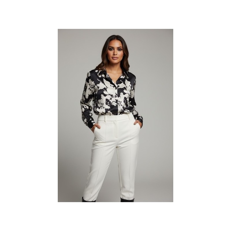 Chemisier imprimé noir et blanc à effet satiné