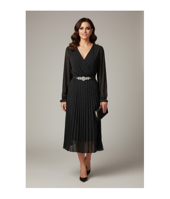 Robe Noire Plissée Pailletée