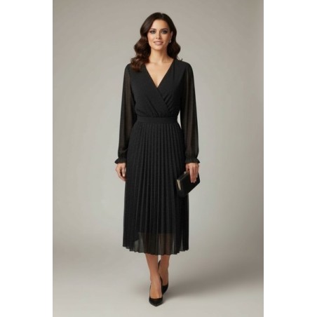 Robe Noire Plissée Pailletée – Élégante Robe de Soirée Midi