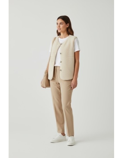 Veste sans manches réversible femme – Léopard & effet bouclette mouton