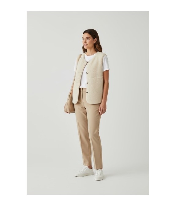 Veste sans manches réversible femme – Léopard & effet bouclette mouton