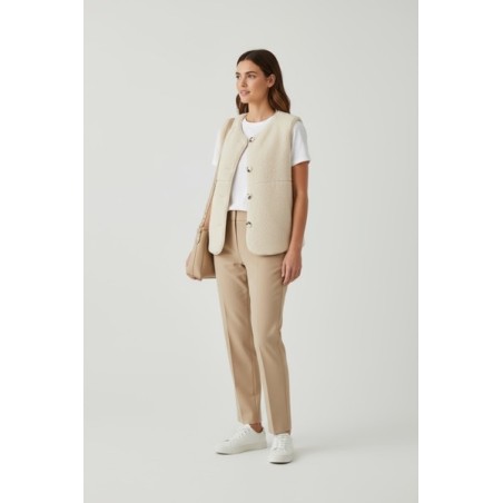 Veste sans manches réversible femme – Léopard & effet bouclette mouton