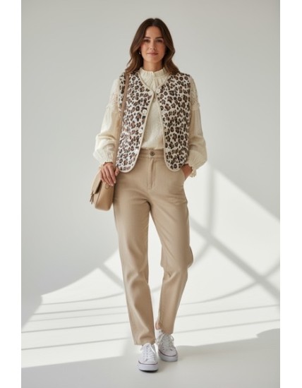 Veste sans manches réversible femme – Léopard & effet bouclette mouton