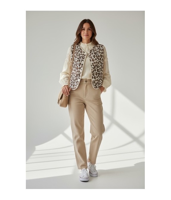 Veste sans manches réversible femme – Léopard & effet bouclette mouton