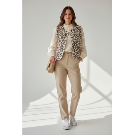 Veste sans manches réversible femme – Léopard & effet bouclette mouton
