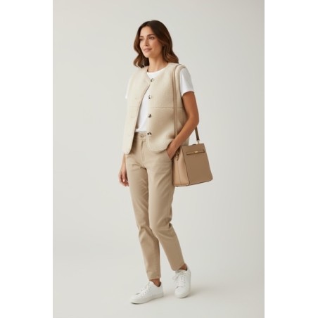 Veste sans manches réversible femme – Léopard & effet bouclette mouton