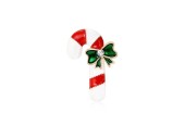 Broche de Noël Canne en Sucre Rouge et Blanche avec Nœud Vert