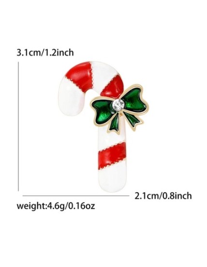 Broche de Noël Canne en Sucre Rouge et Blanche avec Nœud Vert