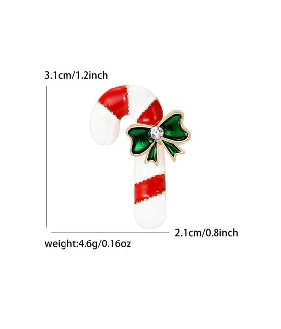 Broche de Noël Canne en Sucre Rouge et Blanche avec Nœud Vert