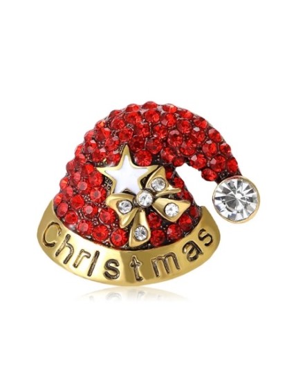 Broche de Noël Père Noël en Strass Rouges – Bijou Festif Élégant et Brillant
