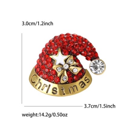 Broche de Noël Père Noël en Strass Rouges – Bijou Festif Élégant et Brillant
