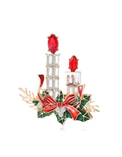 Broche de Noël Chandeliers & Bougies – Élégance Festive Rouge et Or