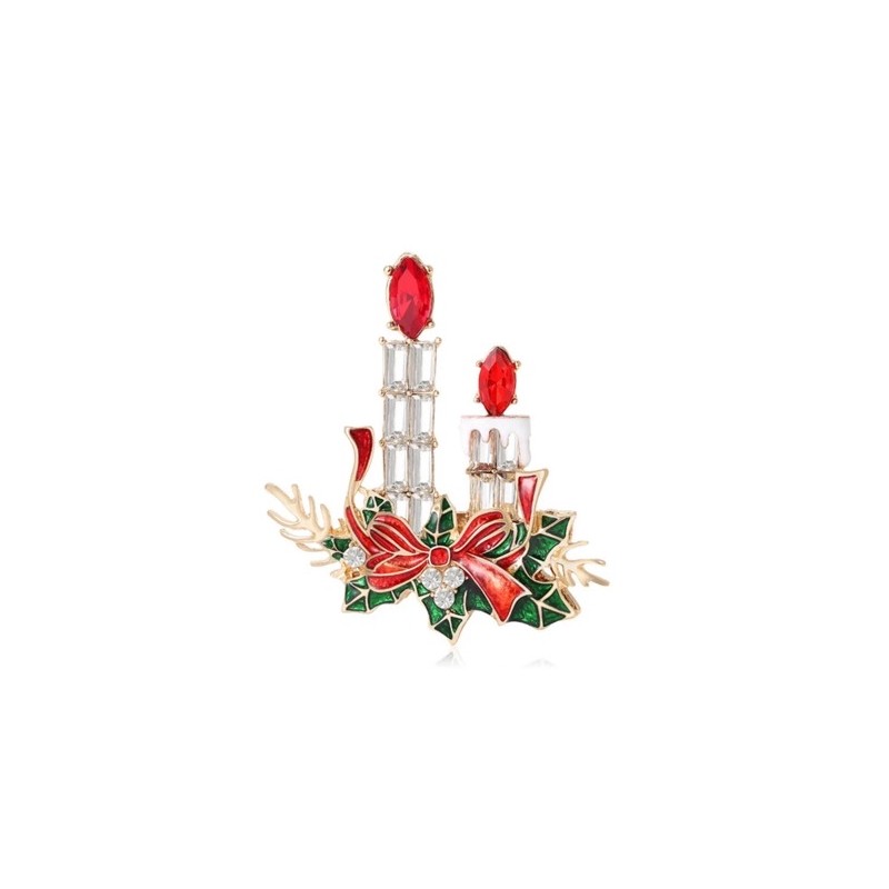 Broche de Noël Chandeliers & Bougies – Élégance Festive Rouge et Or Broche de Noël Chandeliers & Bougies – Élégance Festive Rouge et Or
