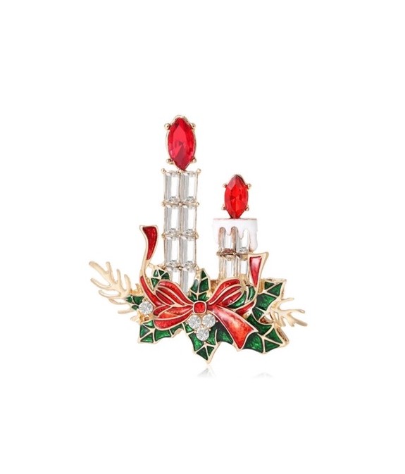 Broche de Noël Chandeliers & Bougies – Élégance Festive Rouge et Or