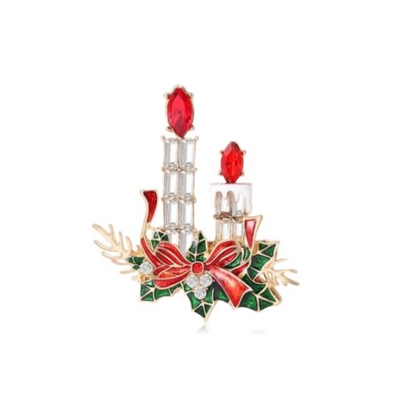Broche de Noël Chandeliers & Bougies – Élégance Festive Rouge et Or