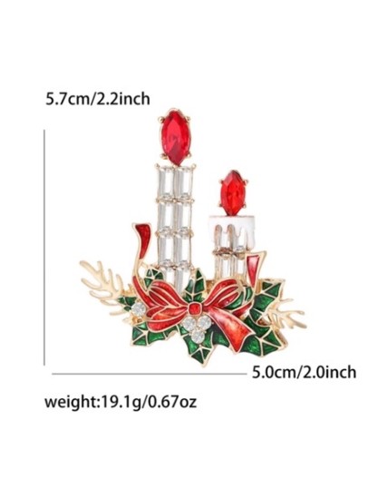 Broche de Noël Chandeliers & Bougies – Élégance Festive Rouge et Or