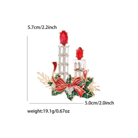 Broche de Noël Chandeliers & Bougies – Élégance Festive Rouge et Or