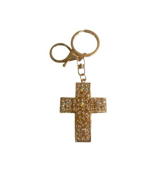 Porte-clés Croix Dorée à Strass – Élégance & Symbole Intemporel