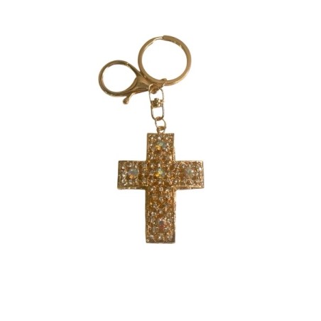 Porte-clés Croix Dorée à Strass – Élégance & Symbole Intemporel